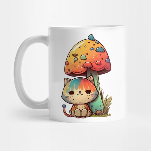 Psychedelic Cat Under Mushroom Cartoon Design by DesginsDone